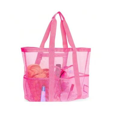 Imagem de Bolsa de praia de malha, grande bolsa de praia com bolsos com zíper - Piscina familiar, brinquedos e itens essenciais para férias, Vermelho rosa, Large, Bolsa de praia de malha, bolsa de praia grande