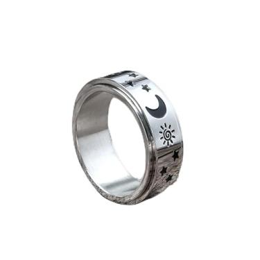 Imagem de Anel giratório de aço inoxidável lua estrela sol com simbolismo celestial anel de ansiedade unissex para relaxamento e foco ótimo para momentos calmos tamanho 6-13, Aço inoxidável, Sem pedra preciosa