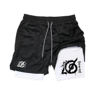 Imagem de Shorts De Corrida Masculinos Com Estampa De Karate 2 Em 1 Para Academi