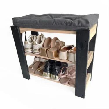 Imagem de Sapateira Hall Entrada Organizador Multiuso Com Almofada Cinza