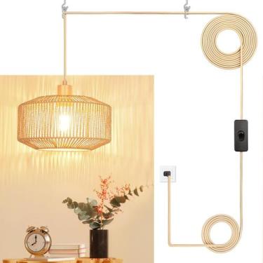 Imagem de Luminária pendente Plug in Qingmiao Paper Woven Rattan, cabo de 14 pés