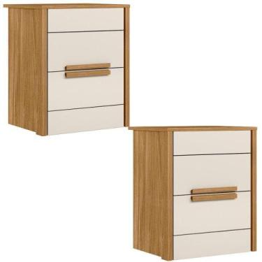 Imagem de Kit 2 Mesas De Cabeceira Dhara 2 Gavetas 51 Cm Freijo Off White Moval 