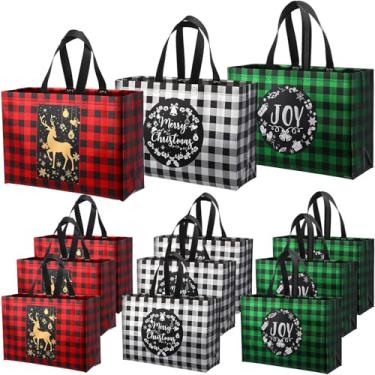 Imagem de Tiamon 12 sacos de presente de Natal com alças grandes sacos de Natal para presentes, não tecidos, guloseimas de Natal, doces, petiscos, presentes de embrulho para lembrancinhas de festa de Natal