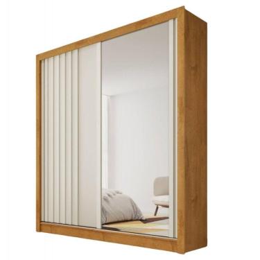 Imagem de Guarda Roupa Lugano 1 Porta Ripada E 1 Porta Espelhada Peroba-off White