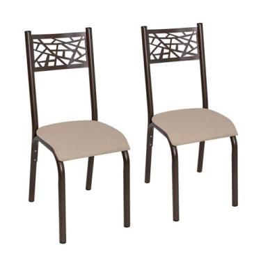 Imagem de Conjunto 2 cadeiras cozinha jantar jade tubo bronze fosco assento esto