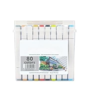 Imagem de 24/36/48/60/80/120 Estojo Bolsa Caneta Marcadores Com Ponta Dupla Tampa Com NÚMERO DE CORES (80 cores branco)