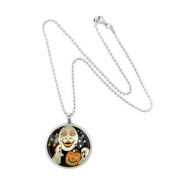 Imagem de Pingente Ghosts n' Goblins - Colar com pingente de prata vintage de arte de Halloween - 806-SLRN, grande, vidro, sem pedra preciosa
