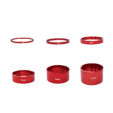 Imagem de Pirhosigma Espaçador de arruela de haste de fone de ouvido vermelho de bicicleta 2/3/5/10/15/20 mm serve para tubos de direção de cabeças de 1-1/8" (28,8 mm) para MTB Road Bike liga de alumínio