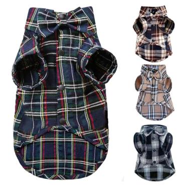 Imagem de Roupas para animais de estimação para cães e gatos, camisas polo xadrez de algodão adoráveis camisetas casuais para animais de estimação (verde escuro, médio)