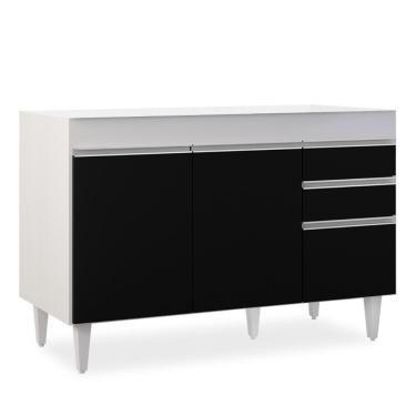 Imagem de Balcão Gabinete 120cm 3 Portas 2 Gavetas Michigan Branco-preto - Lumil