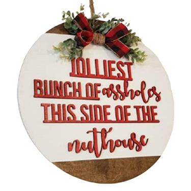 Imagem de ZJchao Guirlanda de Natal Cabide de Porta de Madeira Decoração de Porta Frontal de Natal Com de Linho Eucalipto Artificial para Casa de Férias Decoração de café de Fazenda