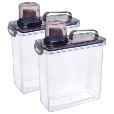 Imagem de Kit Pote Hermético Dispenser Multiuso 3 Litros Com Copo Dosador E Travas Lavanderia Cozinha Despensa (Fumê | Kit 2)