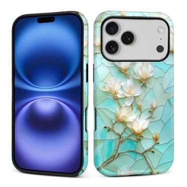 Imagem de XUANWENPA Capa para iPhone 17 Pro Max, com um design rígido de proteção de duas camadas mistas com padrões brilhantes, flor de vidro quebrado espelhada.
