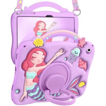 Imagem de Boaretiu Capa para Galaxy Tab A9 Plus – Capa de silicone 3D macio com desenho de sereias fofas para tablet Samsung A9 Plus com alça e suporte giratório para meninas adolescentes Tab A9+ capa para