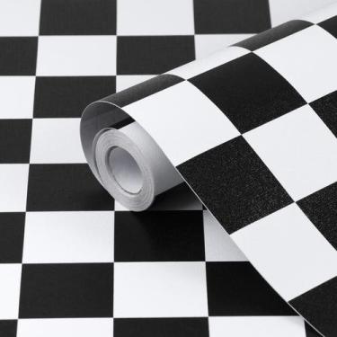 Imagem de Papel de Parede Amiya Checkered Peel and Stick Preto Branco 12.2m²