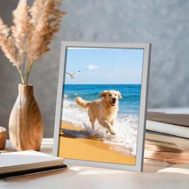 Imagem de Porta-retrato 10 x 15 cm, estilo moderno, para parede e mesa, suporte decorativo para fotos, acabamento minimalista brilhante, ideal para casa (prateado)