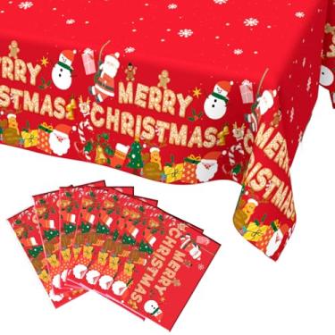 Imagem de Toalha de mesa de Natal, pacote com 8, toalha de mesa de Natal descartável para mesas retangulares, capa de mesa de plástico de árvore de Natal de floco de neve para decoração de festa de ano novo