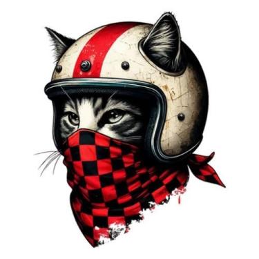 Imagem de Adesivo de vinil de gato motociclista 12,7 x 12,7 cm adesivo de capacete de motociclista / capacete de proteção carros para-choque janela automóvel