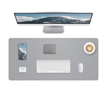 Imagem de Tapete de mesa de couro antiderrapante, 59,9 cm x 30 cm à prova d'água para laptop, computador, mesa, mouse pad grande para escritório, trabalho, casa, decoração - cinza claro