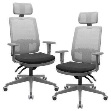 Imagem de Kit 02 Cadeiras De Escritório Giratória Presidente Fritz P03 Tela Cinza Crepe Preto - Lyam Decor