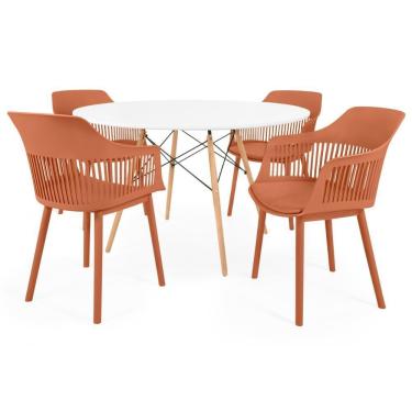 Imagem de Conjunto Mesa De Jantar Redonda Eiffel Branca 120cm Com 4 Cadeiras Marcela - Marrom