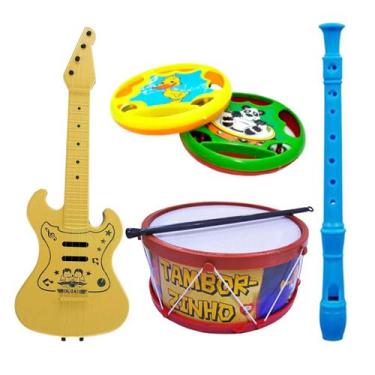 Imagem de Kit Musical Infantil Brinquedo Guitarra Tambor Flauta Pandeirola - AMA