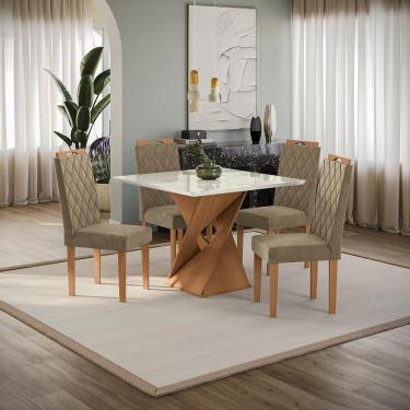 Imagem de Conjunto Sala De Jantar Luna Kappesberg 4 Cadeiras Veludo Bege