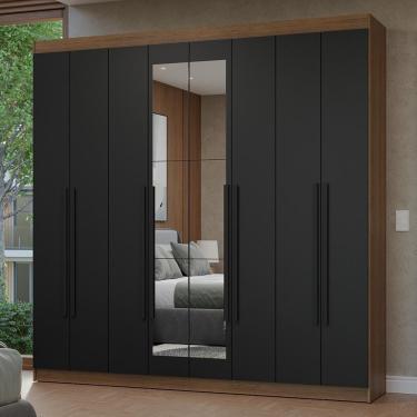 Imagem de Guarda-roupa Casal 8 Portas Batentes Com Espelho Netuno Madesa Rustic/preto