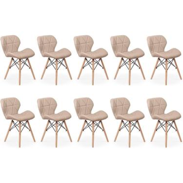 Imagem de Kit 10 Cadeiras De Jantar Charles Eames Slim Wood Estofada - Nude