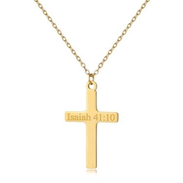 Imagem de Flvkev Colar de cruz cristã para mulheres, pingente de cruz religiosa, versículo bíblico, primeira comunhão, confirmação, joias de fé, presentes de Natal, Small, Aço inoxidável, Sem Pedra Preciosa