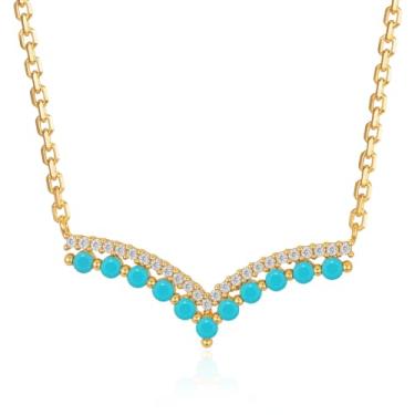 Imagem de MEVECCO Colar gargantilha feminina banhado a ouro 18 k turquesa vermelho rubi zircónio gargantilha pingente colar joia feita à mão para presentes de Natal e aniversário, 16" - 18", Sem Pedra Preciosa