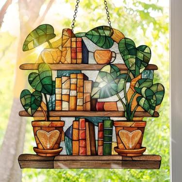 Imagem de Protetor solar de acrílico colorido, decoração de janela suspensa com design de vitral impresso, apanhador de sol, arte de parede de arco-íris, ornamentos de Natal para uso interno e externo 19,8 x