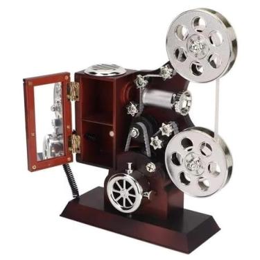 Imagem de Caixa de Música Vintage Decorativa em Formato de Retroprojetor, Estilo Retrô, Musical com Porta Joias, Tema Cinema (Marrom)