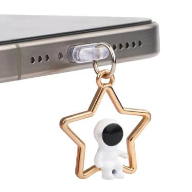Imagem de Amuleto de plugue de poeira de telefone, pingente de estrela de astronauta fofo pingente de plugue de poeira, porta de carregamento USB tipo C e plugue de fone de ouvido plugues antipoeira tampa de