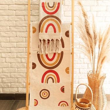 Imagem de Jogo Passadeira Com Nozinho 03 Peças Jogo De Tapete Para Cozinha Geometrico 100% Algodão Modelo Boho