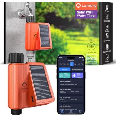 Imagem de Lumary Temporizador de irrigação solar WiFi, temporizador de água inteligente para mangueira de jardim, aplicativo e controle de voz compatível com Alexa e Google Assistant, sistema de controle de