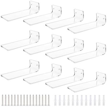 Imagem de Rack de armazenamento de tênis de acrílico, montado na parede, 12 peças de prateleiras flutuantes para exibição de sapatos, suporte de parede transparente com tubos de expansão e parafusos para loja