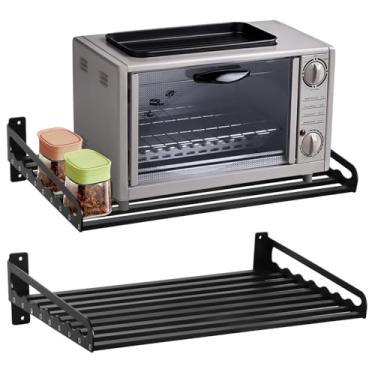 Imagem de Rack de micro-ondas montado na parede, prateleira de suporte de forno de 50 x 40 cm para cozinha, prateleira de forno elétrico com economia de espaço para panelas e frigideiras