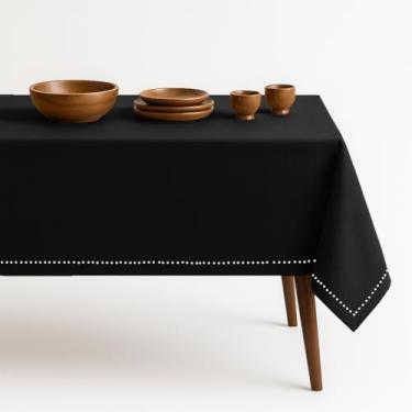 Imagem de HEIRLOOM COMFORT Toalha de mesa de algodão preta, 152 x 265 cm, serve para 8 a 10 lugares, macia, durável, lavável, resistente a rugas, toalha de mesa retangular para jantar, jantar formal, decoração