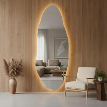 Imagem de Espelho com LED Touch Três cores Orgânico 90x40cm – Moderno para Banheiro, Quarto Sala de jantar e Closet com Acabamento Premium