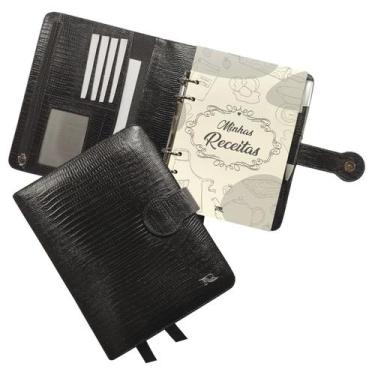 Imagem de Agenda Minhas Receitas Couro 168-R Raffai Couros, Preto Lizard