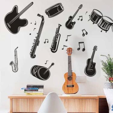 Imagem de Adesivo de parede Instrumentos musicais Guitarra Piano Tambores 40x60c