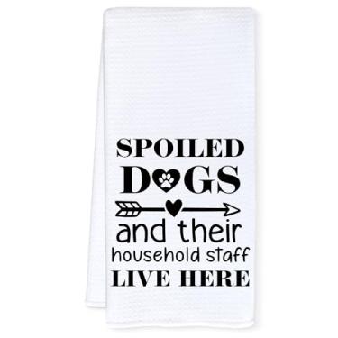 Imagem de Qnhij Toalhas de cozinha engraçadas para cães, presentes para amantes de cães, cães mimados e sua equipe doméstica Live Here Toalhas de mão decorativas para banheiro, presentes para amantes de animais