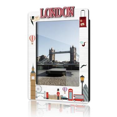 Imagem de DRWJPAT Moldura magnética Londres, mini molduras magnéticas para geladeira e armário, presentes de lua de mel para amigos e casais, imãs de madeira para viagem -B08