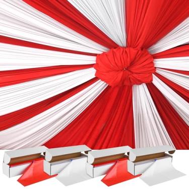 Imagem de Kochorie 4 rolos de toalha de mesa de circo de 137 x 25 m, rolo vermelho e branco, capa de mesa de cor sólida com cortador de slides, descartável, faça você mesmo, suprimentos de festa para barraca de