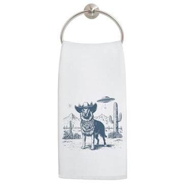 Imagem de LADOCK Toalhas de cozinha pastor alemão ocidental, presentes de pastor alemão, toalhas de mão para decoração de banheiro, prato de cachorro caubói ocidental vintage toalha de chá para decoração de