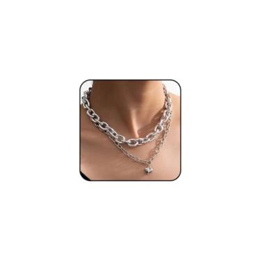 Imagem de Colar feminino com pingente de coração grosso em camadas douradas, berloque, prata, declaração de amor, corrente de elos grossos, joias modernas Y2K, presentes, Large, Metal, Sem Pedra Preciosa