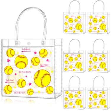 Imagem de Zenoble 24 peças de lembrancinhas de festa de softball, bolsa dupla face de PVC transparente, lancheira, doces, presentes com alça para softball, tema de equipe, aniversário, férias, festas