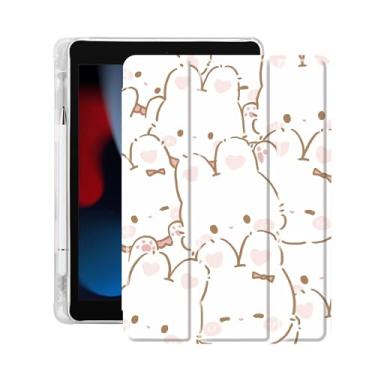 Imagem de Idocolors Capa fofa Kawaii Bunny Rabbit Pad para iPad mini 4/iPad mini 5 de 7,9 polegadas, capa traseira com três dobras de TPU transparente com suporte para lápis, capa protetora dobrável à prova de