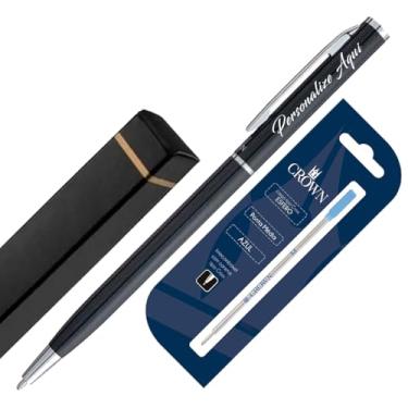 Imagem de Kit Caneta Personalizada Crown Hawai Original + Carga CA12009A | Caneta Pequena e Leve | Presente Elegante (Preto)